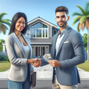 Professional agent shaking hands with homeowner in Lantana, symbolizing fast home sales with trusted cash buyers.